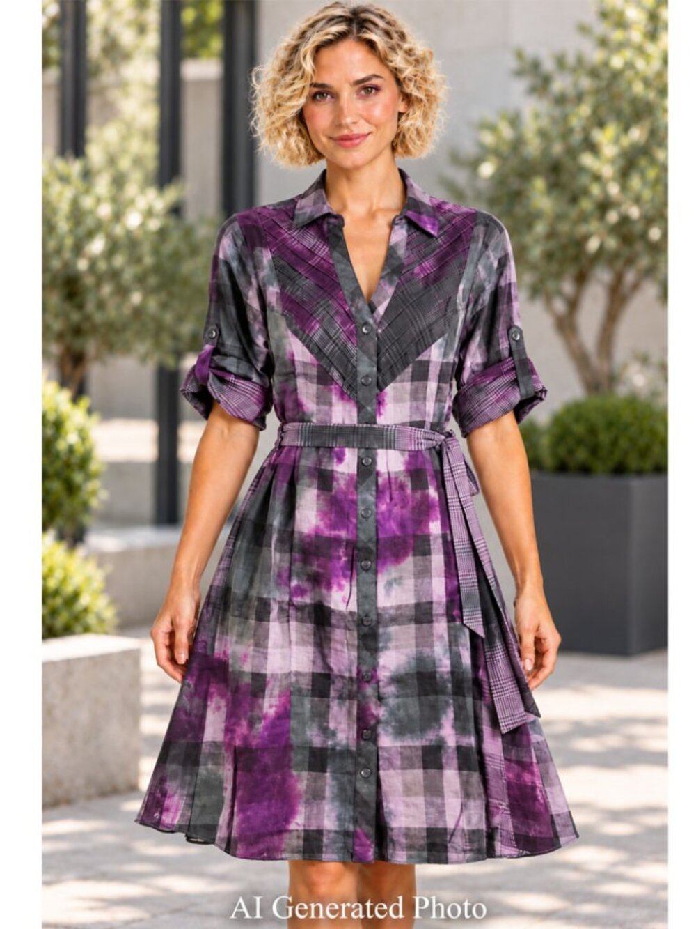 She's Cool Button Down Plaid Dress Size Large